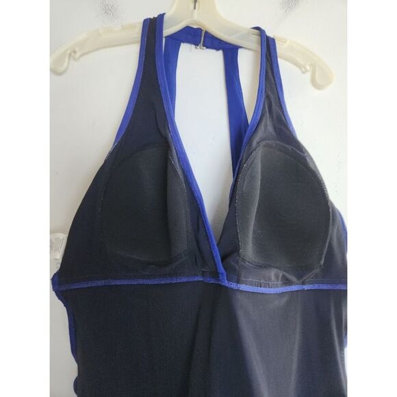 Jantzen Classic Blue Purple V-Neck Racerback Tummy Control 1 Piece Swimsuit 20W - Picture 5 of 8